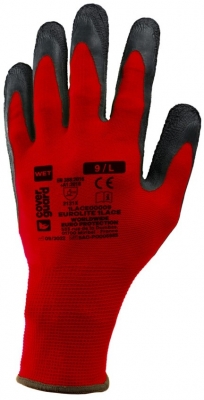 Manusi din poliestier Eurolite 1Lace, rosu tricot, acoperite cu latex negru